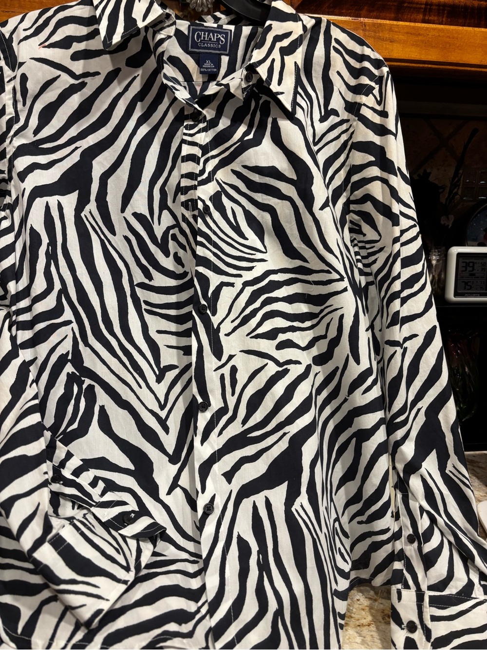 Chaps Men’s Black and White Zebra Print Button-Down Shirt